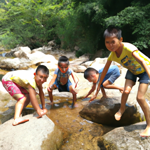 小暑节气，小孩子们在溪水边玩耍，安宁(1张)